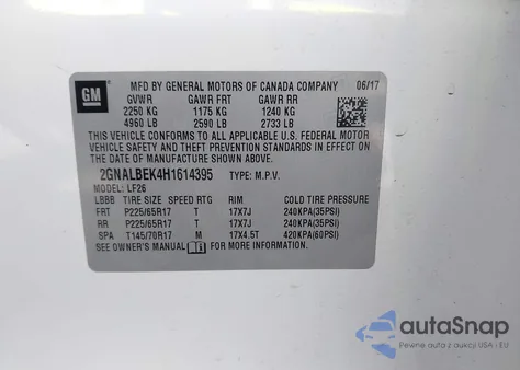 2017 Chevrolet Equinox Ls z USA, uszkodzony, nr VIN 2GNALBEK4H1614395